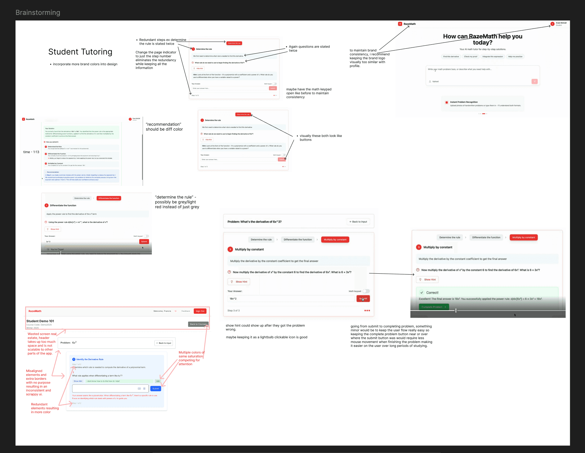 The team's brainstorming board of user pain points