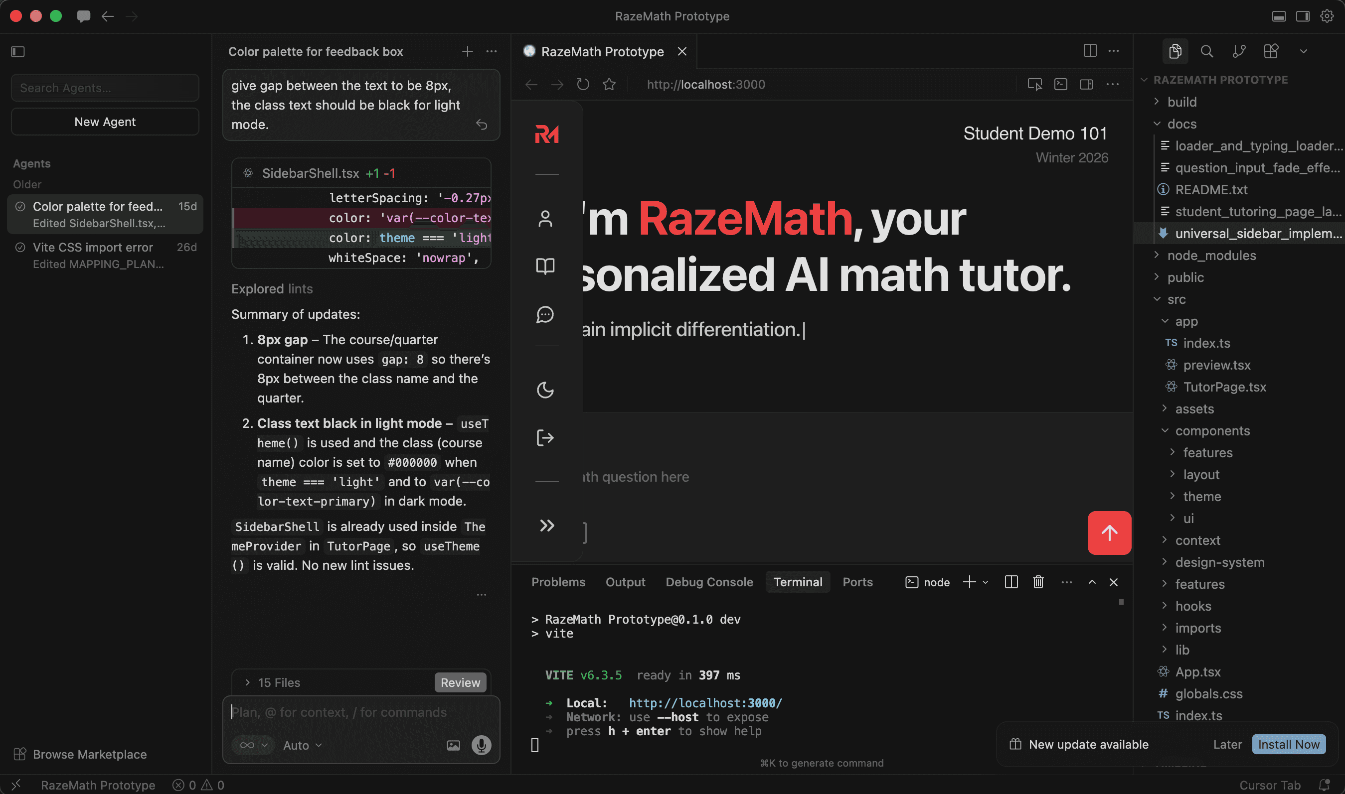 The RazeMath prototype built in Cursor